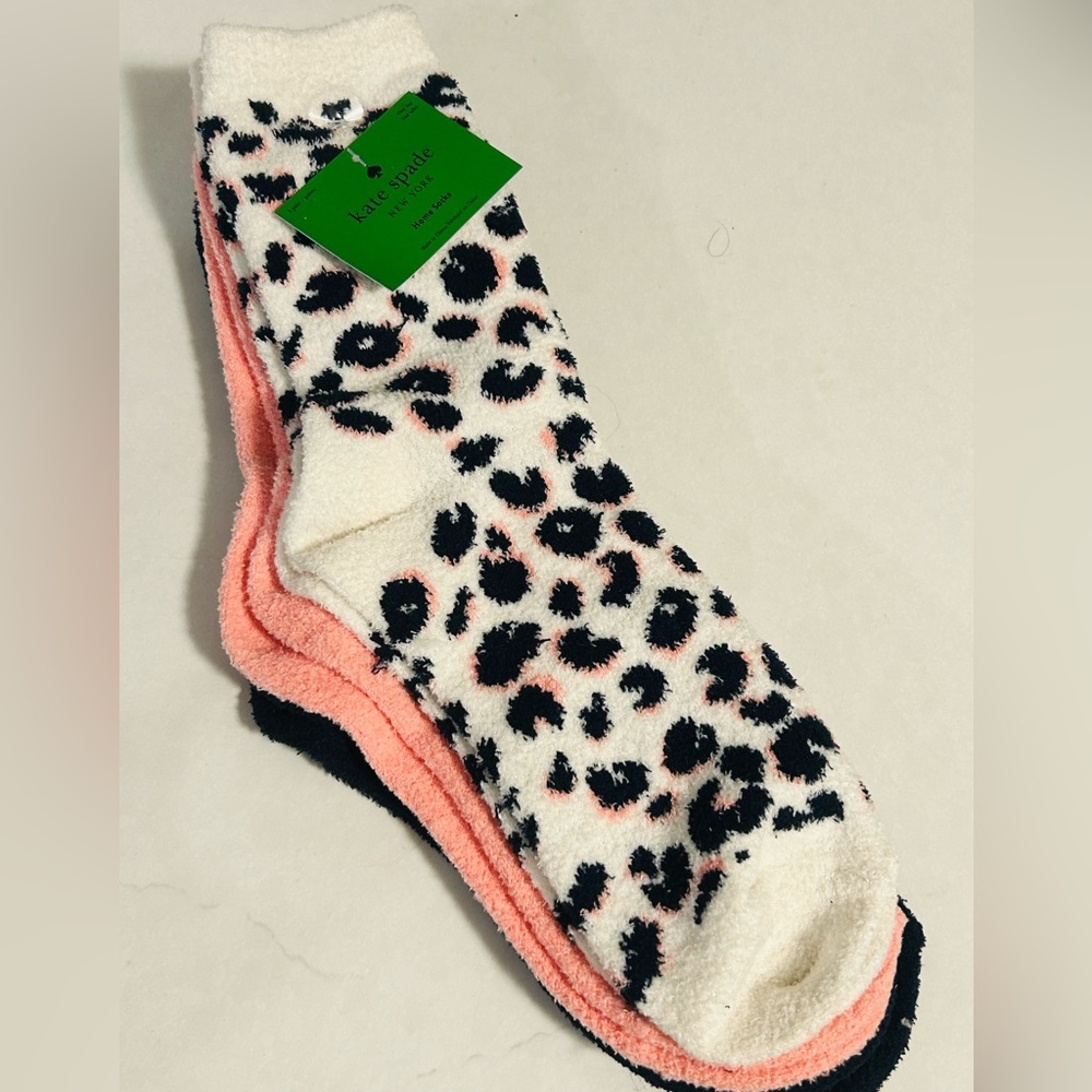 Kate Spade Black and Pink Leopard Print Fuzzy Socks